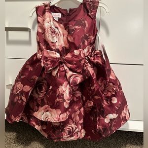 New! burgundy floral Mikado party dress